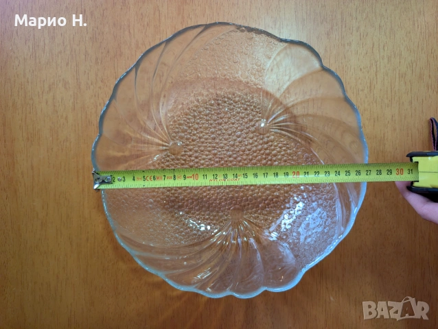Голяма стъклена купа, масивна, красива, 27 cm диаметър, отлично състояние, снимка 3 - Други - 55104974