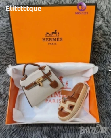 дамски комплект чанта и чехли hermes , снимка 2 - Чанти - 54888493