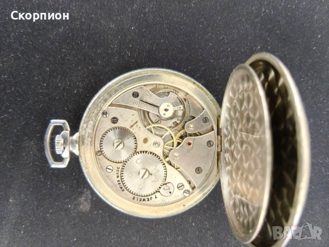  Швейцарски джобен часовник - SYMA  1925г.- 7 JEWELS-SWISS MADE, снимка 10 - Джобни - 46796635
