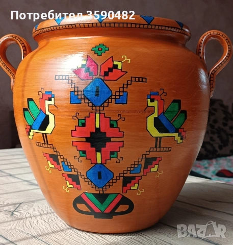 Ръчно изрисувана керамична делва с шевици, снимка 3 - Саксии и кашпи - 54019058