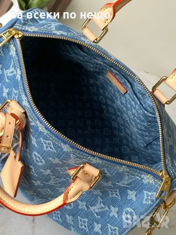 LV/Speedy Bandoulière 30/Denim Blue Дамска Синя Чанта Monogram Деним Плат С Естествена Кожа К. ch54, снимка 6 - Чанти - 55418894