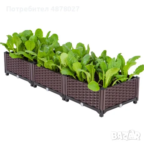 Модулна повдигната леха 120x40x22 см – За зеленчуци, билки и цветя, UV устойчива, кафява, снимка 10 - Декорация за дома - 55604470