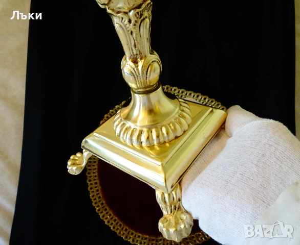 Величествен бронзов свещник 1.7 кг.,позлата,барок. , снимка 4 - Антикварни и старинни предмети - 54555725