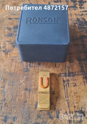 щипка за пари Ronson позлатена матова с ахат масивна