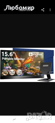Преносим монитор Ingnok, ултра тънък 15,6-инчов FHD IPS разширител за екран на лаптоп 