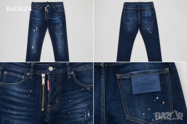 Мъжки дънки Dsquared2 „Cool Guy Jean" — тъмносин wash, slim fit, paint splatter - IT54, снимка 2 - Дънки - 54912194