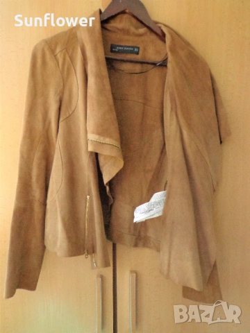 Дамско бежово яке ZARA, 100% естествена велурена кожа, размер M  , снимка 13 - Якета - 54583582