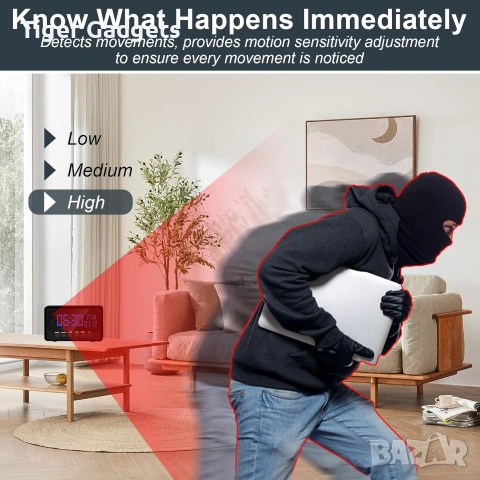 WiFi часовник със скрита камера – Full HD 1080P, Tuya Smart, нощно виждане и TF карта, снимка 4 - Други - 55047054