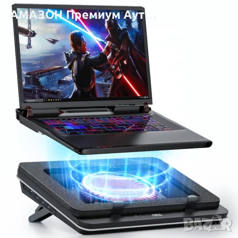 IETS GT600V1Охлаждаща подложка за геймърски лаптоп 14,1-19,3”,турбовентилатор(5,5”),3-портов USB хъб