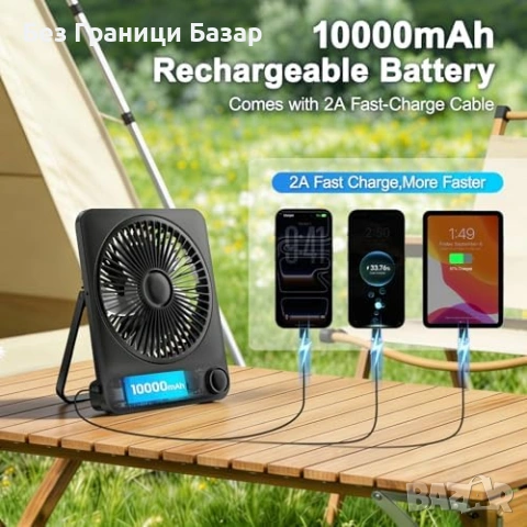 Нов Настолен вентилатор 10000mAh 1-100 скорости USB-C LED за охлаждане лято дом стая офис, снимка 6 - Друга електроника - 54525339