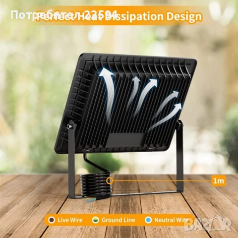 2 бр. LED прожектори 100W 10,000 lm , 6000K , IP66 водоустойчив – Студено бяло , снимка 4 - Прожектори - 54836455