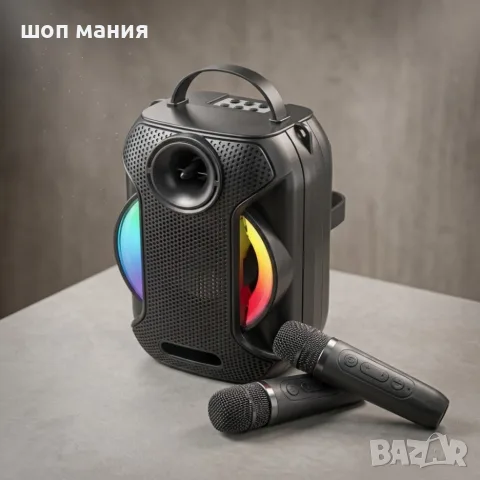 Преносима Bluetooth караоке колона ZQS-W4110 с 2 безжични микрофона, RGB светлини, FM радио, USB