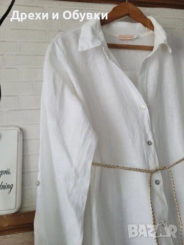 Бяла рокля тип риза 100% ЛЕН PLAZA NERA , снимка 3 - Рокли - 54157785