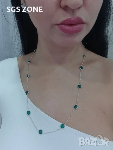 СРЕБЪРНО КОЛИЕ 925 СЪС ЗЕЛЕН АХАТ