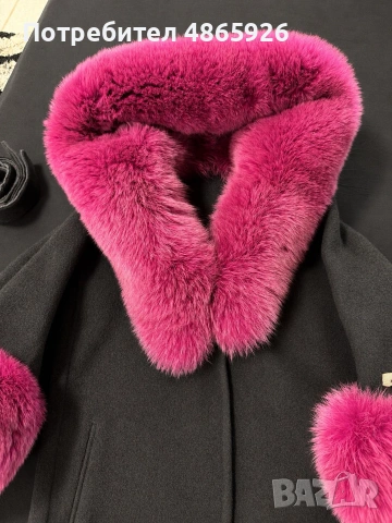 Елегантно зимно палто с естествен косъм – S/M, снимка 3 - Палта, манта - 55025768