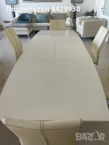 Modern white extendable dining table & 8 cream dining chairs , снимка 7 - Други - 55170919