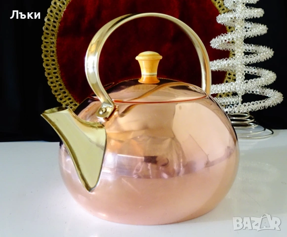 Меден чайник,кана,чиста червена мед 1 л. , снимка 3 - Антикварни и старинни предмети - 54555526