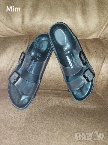 MONOLO BLAHNIK BIRJENSTOSK 40 Черни чехли с анатомична подметка и PVC Прозрачни каишки с катарамки , снимка 5 - Чехли - 55502515