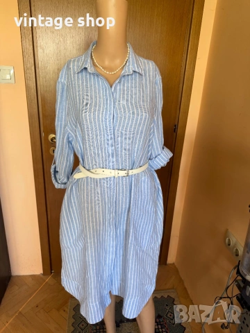 Морска лятна ленена туника тип риза, размер L/XL, снимка 9 - Туники - 54491812