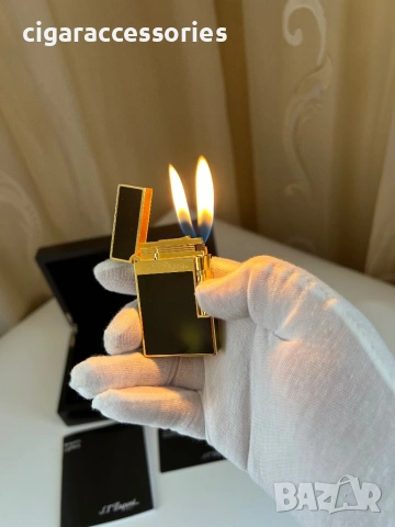 S.T. Dupont Ligne 2 Black & Gold – запалка, 2 пламъка, пълен комплект