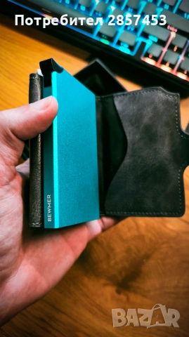 BEWMER RFID card case slim wallet / money clip / black / нов, снимка 4 - Портфейли, портмонета - 54861351