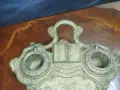 Стара масивна двойна мастилница за писалище (бюро), изработена в бароков / рококо стил от алуминий , снимка 2