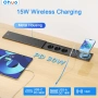 разклонител за вграждане/3 гнезда/15W безжично зарядно/2 USB-C PD 30 W/2 USB-A порта, Inox капак, снимка 2