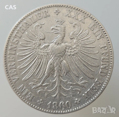 1 Талер 1860 Франкфурт , снимка 2 - Нумизматика и бонистика - 54571031