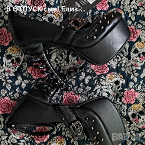 "Gothic Pumps" High Heel black by Ocultica Spine Гигър, готик+подарък!к обувки на висок ток, снимка 7 - Дамски обувки на ток - 54615315
