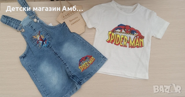 Детски дънков гащеризон на Спайдърмен с тениска, снимка 2 - Детски комплекти - 54311355