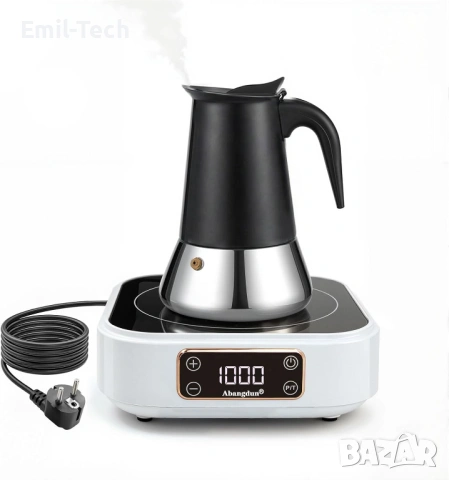 Нов мини индукционен котлон 1000W с кафеварка Мока – комплект