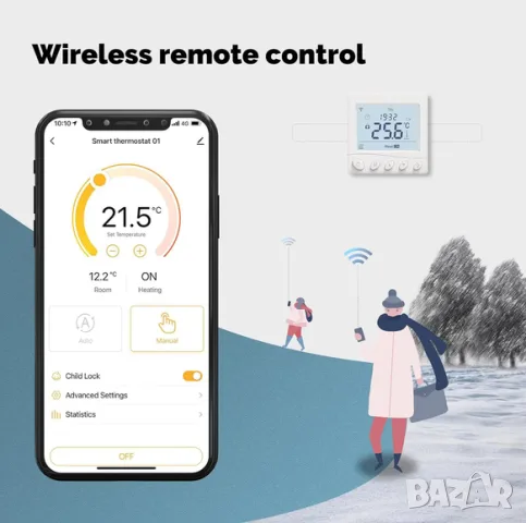  MOES смарт термостат, WiFi, 16A, бял , снимка 5 - Друга електроника - 55397949