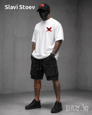 Мъжки Streetwear Комплект – Тениска, Карго Къси Панталони и Шапка, снимка 3 - Спортни дрехи, екипи - 54857632