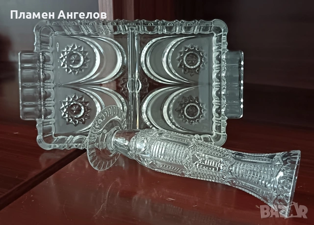 Кристален поднос и малка кристална ваза. , снимка 7 - Вази - 54085454