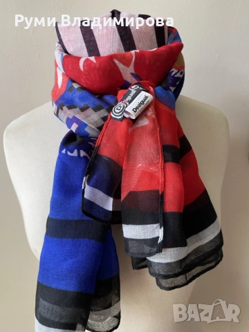 Голям шал Desigual в синьо и червено, снимка 6 - Шалове - 55154127