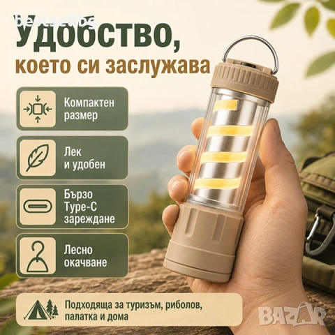 Мощна акумулаторна къмпинг лампа LED фенер USB зареждане кука за риболов туризъм палатка аварии, снимка 6 - Къмпинг осветление - 50861807