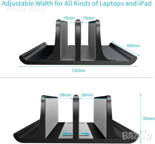 Регулируема вертикална алуминиева стойка за лаптоп с 2 слота, черна, VAYDEER, снимка 4 - Лаптоп аксесоари - 54166921