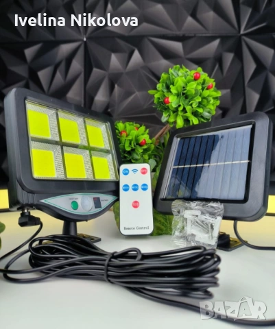 Лампа с отделен соларен панел и 128 cob led диода с 3 режима,дистанционно, снимка 5 - Соларни лампи - 54491484