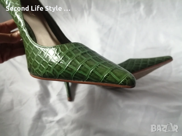 № 40 дамски обувки на висок ток имитация на крокодилска кожа в зелен цвят CATWALK, снимка 16 - Дамски обувки на ток - 54095524