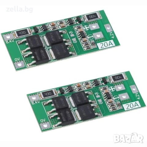 Комплект 2 броя BMS модул 2S 20A 7.4V с балансиране, защита за Li-Ion 18650/26650, DIY 10452, снимка 12 - Друга електроника - 54703313