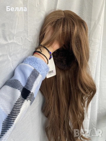 НОВА Кафява естествена перука! 100% високо качество, снимка 2 - Аксесоари за коса - 54031979