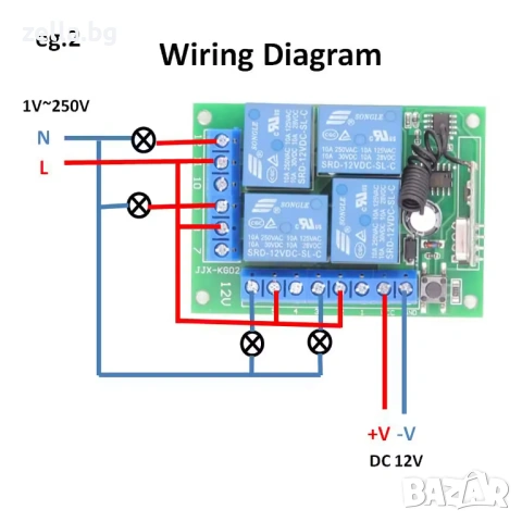 4-канален релеен модул с дистанционно управление 12V 433MHz – комплект с 2 дистанционни 10273, снимка 8 - Друга електроника - 54662156