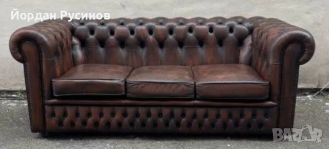 Оригиналне кожени диван Chesterfield Честърфийлд естествена телешка кожа Внос, снимка 2 - Дивани и мека мебел - 55376647