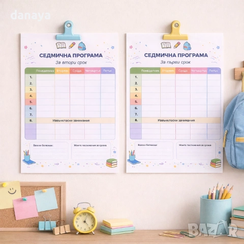 6555 Двустранна ученическа седмична програма за училище, формат А4, снимка 3 - Ученически пособия, канцеларски материали - 54097999