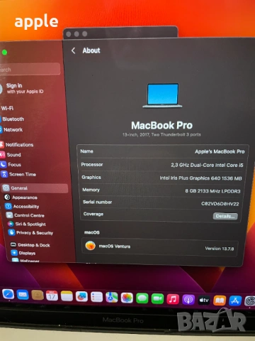 13" Core i5 MacBook Pro A1708 /Mid-2017/-i5/8GB RAM/128GB SSD, снимка 10 - Лаптопи за дома - 54807649