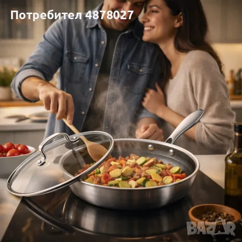 Тиган с капак Goldmann GM 1128-24, 1128-26 , 24x5 см./26х5 см., Трислойно дъно, Незалепващо покритие, снимка 5 - Съдове за готвене - 55516917