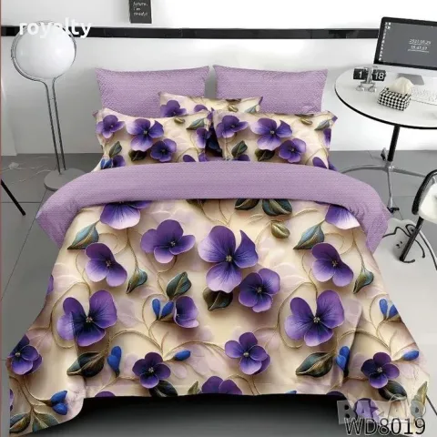 ФЛОРАЛЕН КОМПЛЕКТ С ЛАСТИК, 100% ПАМУК 1 бр. х плик за завивка 200 x 230 cm 1 бр. х долен чаршаф с л, снимка 6 - Спално бельо - 55347880