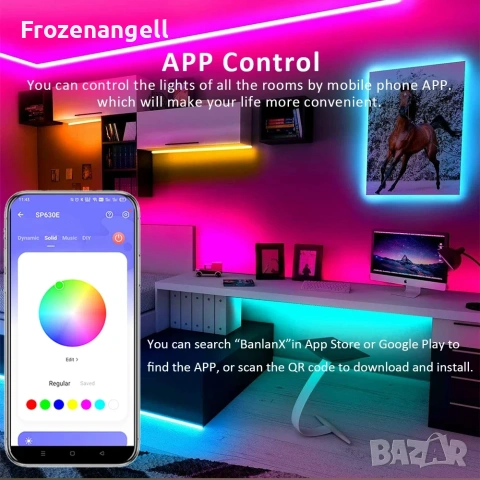 Лед контролер 12-24V LED Strip Light Controller  RGB CCT PWM Pixel Lamp SP630E Bluetooth Remote, снимка 4 - Лед осветление - 54920373