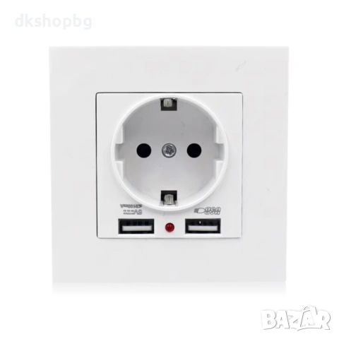 4618 Стенен контакт за вграждане с двоен USB порт, Бял цвят