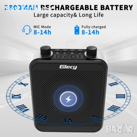 30W преносим гласов усилвател с безжични микрофонни слушалки, 2800mAh акумулаторна PA система, снимка 2 - Ресийвъри, усилватели, смесителни пултове - 54607644